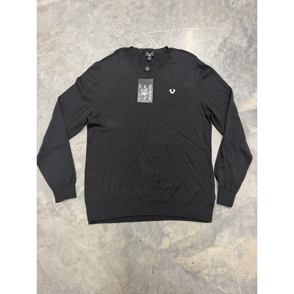True Religion HS LS Crewneck Sweater Black Pullover Men's Size L